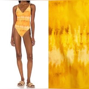 New Revolve House of Harlow 1960 One Piece Plunge Swimsuit: Yellow